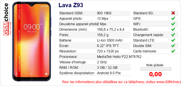 Lava Z93 Fiche technique