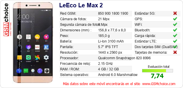 LeEco Le Max 2 Datos técnicos del móvil LeEco Le Max 2 Datos técnicos del móvil