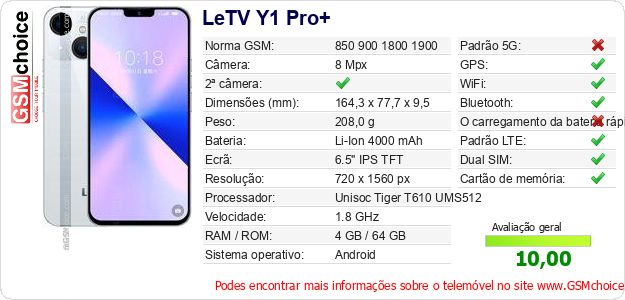 LeTV Y1 Pro+ Especificações técnicas do telemóvel LeTV Y1 Pro+ Especificações técnicas do telemóvel