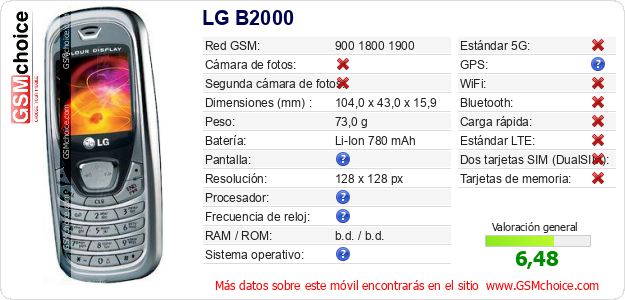 LG B2000 Datos técnicos del móvil 