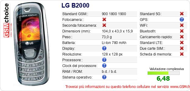 LG B2000 Dati tecnici di telefono cellulare 