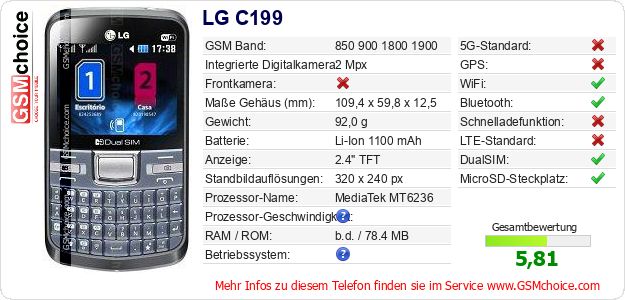 LG C199 technische Daten LG C199 technische Daten