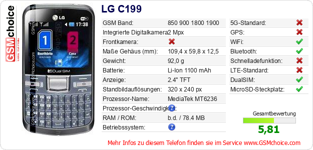 LG C199 technische Daten LG C199 technische Daten