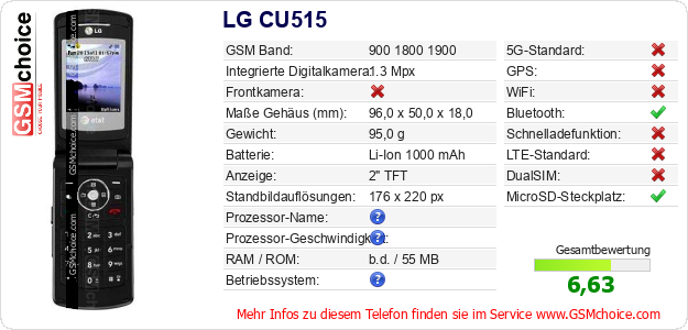LG CU515 technische Daten LG CU515 technische Daten