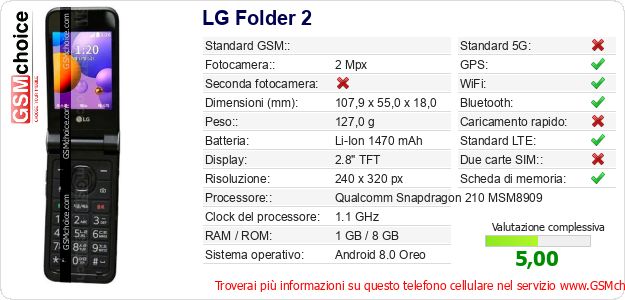 LG Folder 2 Dati tecnici di telefono cellulare 