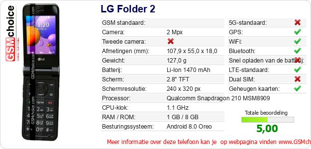 LG Folder 2 Technische gegevens LG Folder 2 Technische gegevens