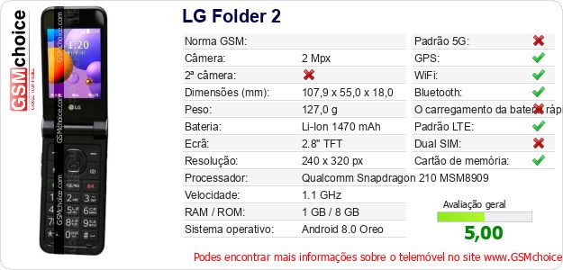 LG Folder 2 Especificações técnicas do telemóvel 