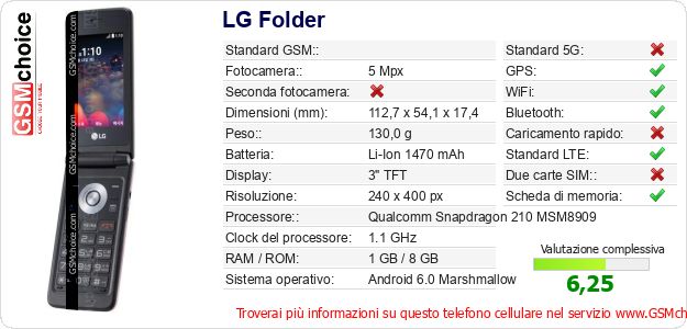 LG Folder Dati tecnici di telefono cellulare 