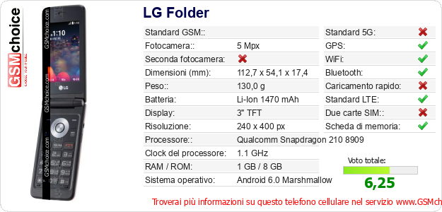 LG Folder Dati tecnici di telefono cellulare 