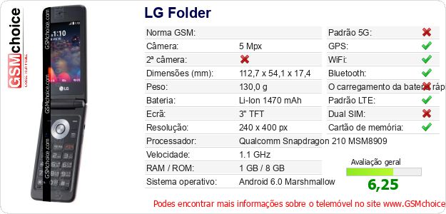 LG Folder Especificações técnicas do telemóvel 