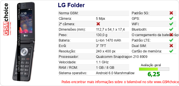 LG Folder Especificações técnicas do telemóvel 