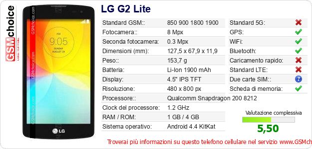 LG G2 Lite Dati tecnici di telefono cellulare LG G2 Lite Dati tecnici di telefono cellulare