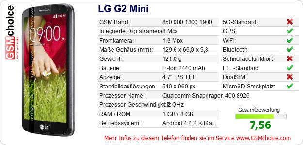 LG G2 Mini technische Daten LG G2 Mini technische Daten