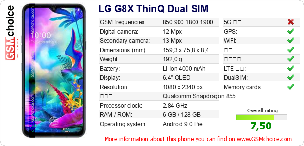 LG G8X ThinQ Dual SIM 手机技术数据