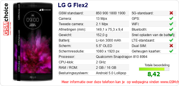 LG G Flex2 Technische gegevens LG G Flex2 Technische gegevens