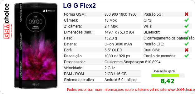 LG G Flex2 Especificações técnicas do telemóvel LG G Flex2 Especificações técnicas do telemóvel