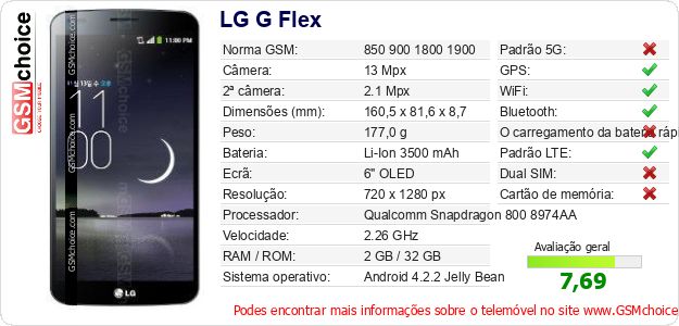 LG G Flex Especificações técnicas do telemóvel LG G Flex Especificações técnicas do telemóvel