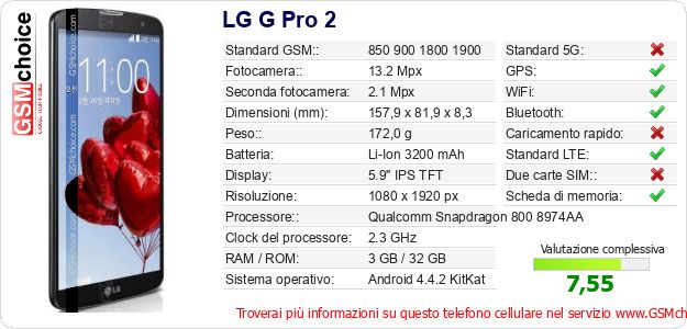 LG G Pro 2 Dati tecnici di telefono cellulare LG G Pro 2 Dati tecnici di telefono cellulare