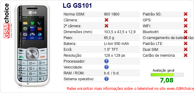 LG GS101 Especificações técnicas do telemóvel LG GS101 Especificações técnicas do telemóvel