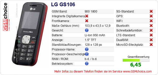 LG GS106 technische Daten LG GS106 technische Daten