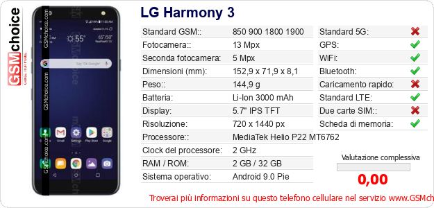 LG Harmony 3 Dati tecnici di telefono cellulare LG Harmony 3 Dati tecnici di telefono cellulare