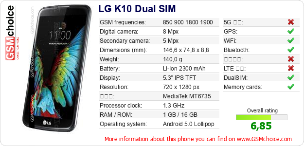 LG K10 Dual SIM 手機技術數據