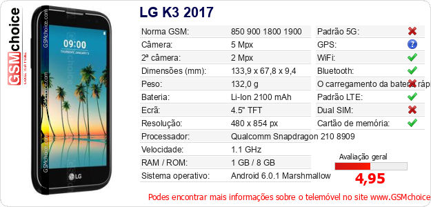LG K3 2017 Especificações técnicas do telemóvel 