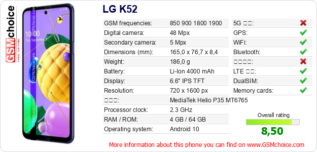 LG K52 手機技術數據