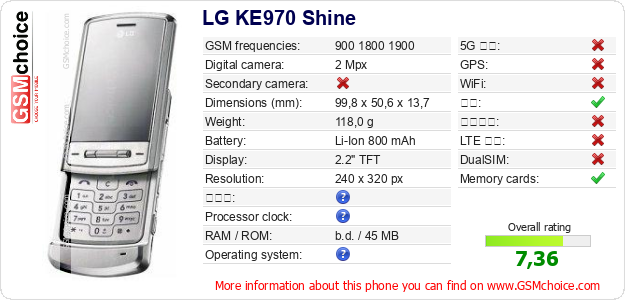 LG KE970 Shine 手机技术数据