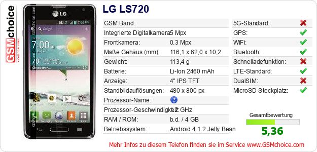 LG LS720 technische Daten LG LS720 technische Daten