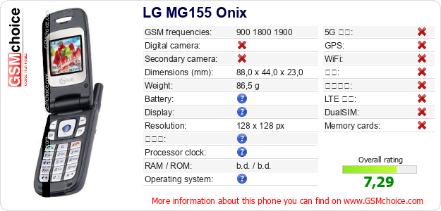 LG MG155 Onix 手机技术数据