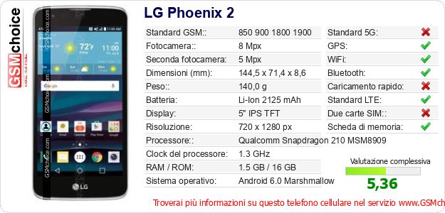 LG Phoenix 2 Dati tecnici di telefono cellulare LG Phoenix 2 Dati tecnici di telefono cellulare