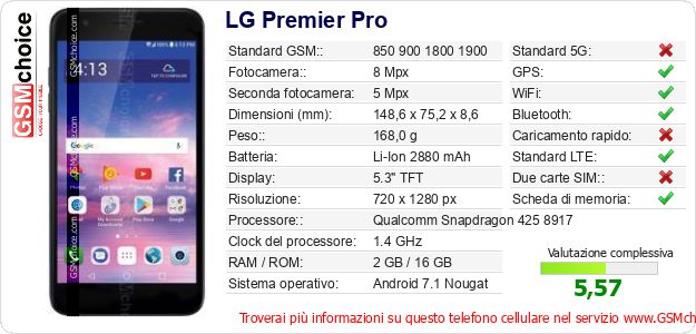 LG Premier Pro Dati tecnici di telefono cellulare LG Premier Pro Dati tecnici di telefono cellulare