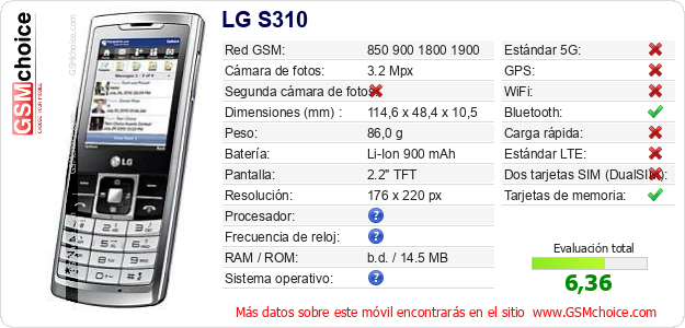 LG S310 Datos técnicos del móvil 