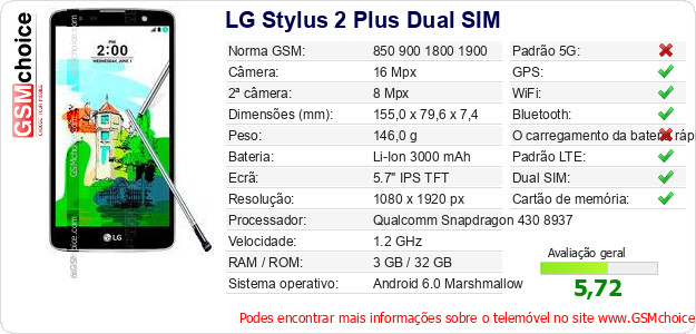 LG Stylus 2 Plus Dual SIM Especificações técnicas do telemóvel LG Stylus 2 Plus Dual SIM Especificações técnicas do telemóvel