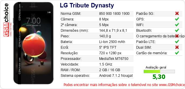 LG Tribute Dynasty Especificações técnicas do telemóvel LG Tribute Dynasty Especificações técnicas do telemóvel