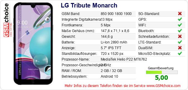 LG Tribute Monarch technische Daten LG Tribute Monarch technische Daten