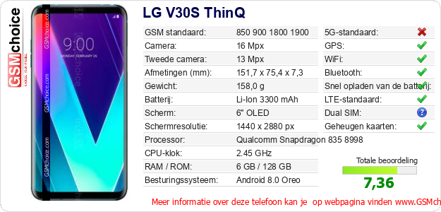 LG V30S ThinQ Technische gegevens 