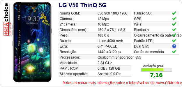 LG V50 ThinQ 5G Especificações técnicas do telemóvel LG V50 ThinQ 5G Especificações técnicas do telemóvel