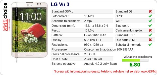 LG Vu 3 Dati tecnici di telefono cellulare LG Vu 3 Dati tecnici di telefono cellulare