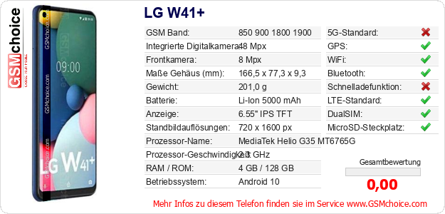 LG W41+ technische Daten LG W41+ technische Daten