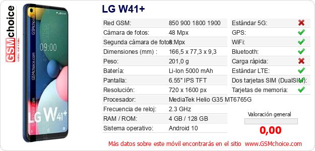 LG W41+ Datos técnicos del móvil 