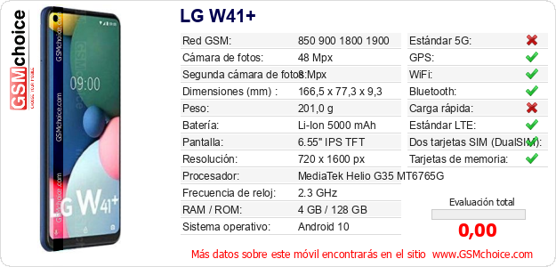 LG W41+ Datos técnicos del móvil 