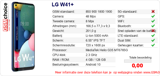 LG W41+ Technische gegevens 
