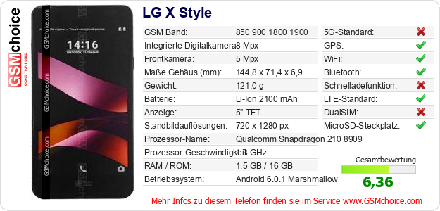 LG X Style technische Daten LG X Style technische Daten
