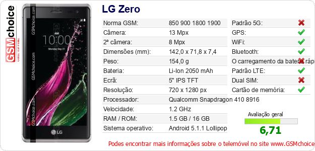 LG Zero Especificações técnicas do telemóvel LG Zero Especificações técnicas do telemóvel