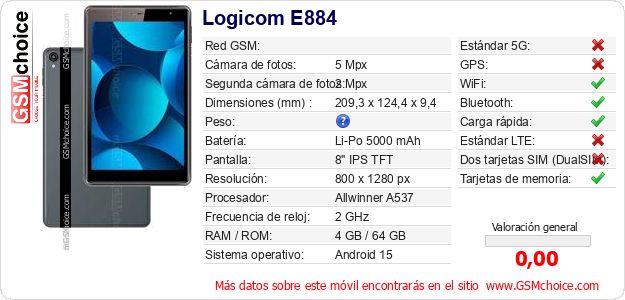 Logicom E884 Datos técnicos del móvil Logicom E884 Datos técnicos del móvil