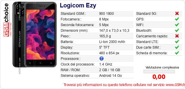 Logicom Ezy Dati tecnici di telefono cellulare Logicom Ezy Dati tecnici di telefono cellulare
