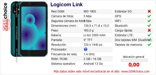 Logicom Link Datos técnicos del móvil 