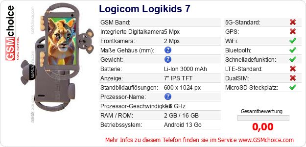 Logicom Logikids 7 technische Daten Logicom Logikids 7 technische Daten